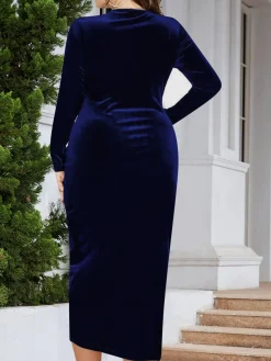 Discount Retro Stage [Plus Size] 1960s Velvet V-Neck Wrap Dress