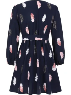 New Retro Stage [Plus Size] 1950s V-Neck Feather Waist Dress Blue