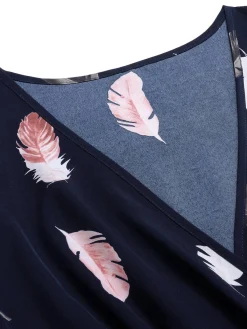 New Retro Stage [Plus Size] 1950s V-Neck Feather Waist Dress Blue