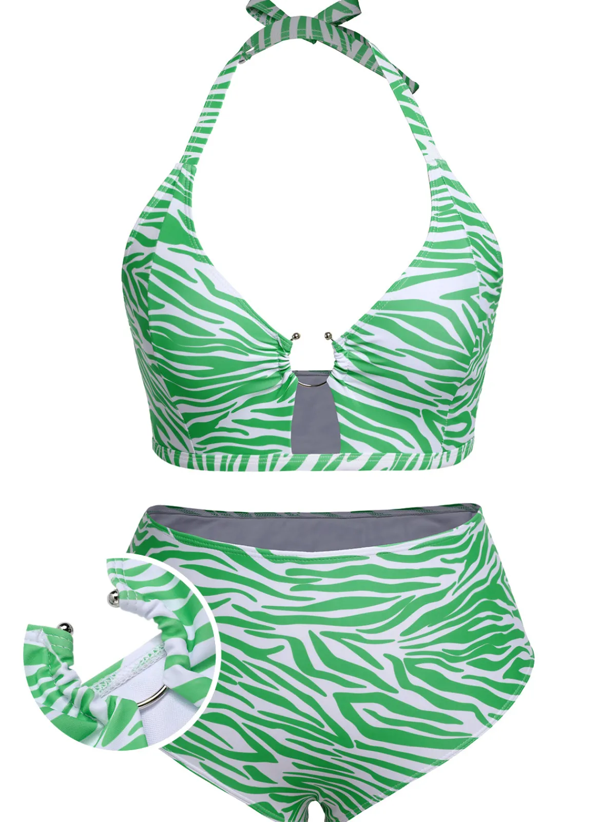 Online Retro Stage [Plus Size] 1940s Zebra Print Cutout Halter Swimsuit