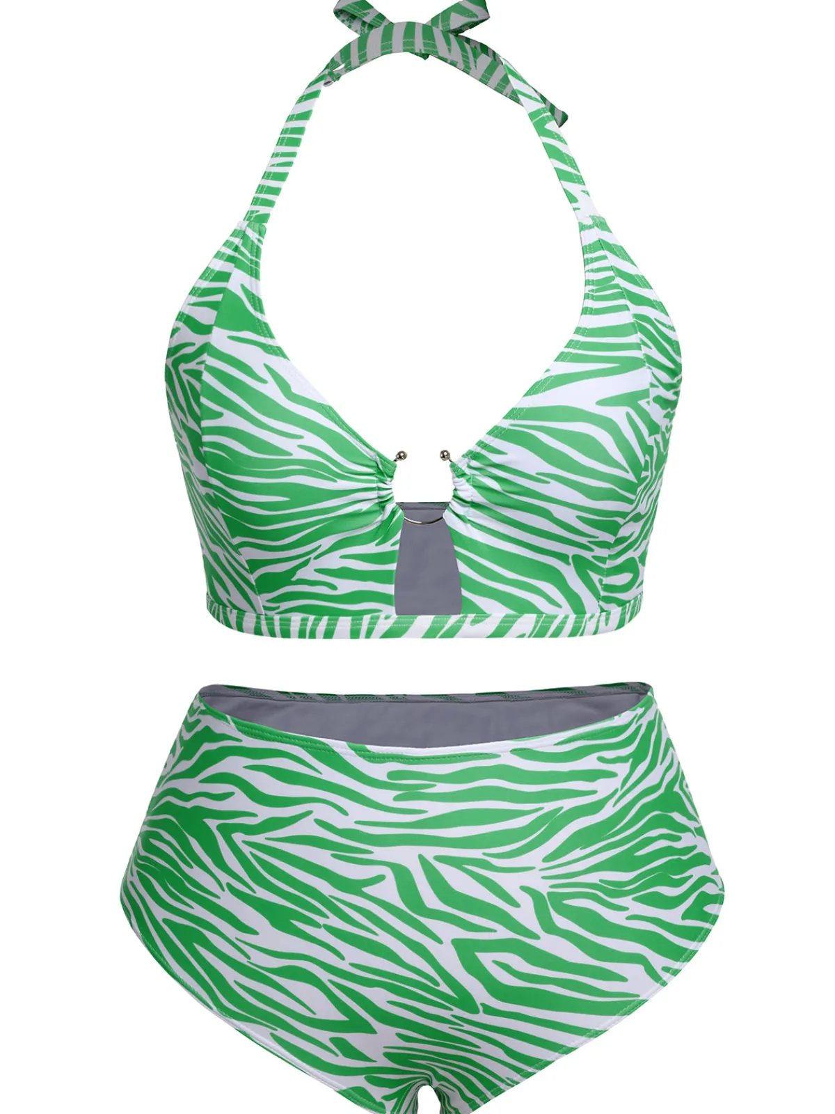 Online Retro Stage [Plus Size] 1940s Zebra Print Cutout Halter Swimsuit