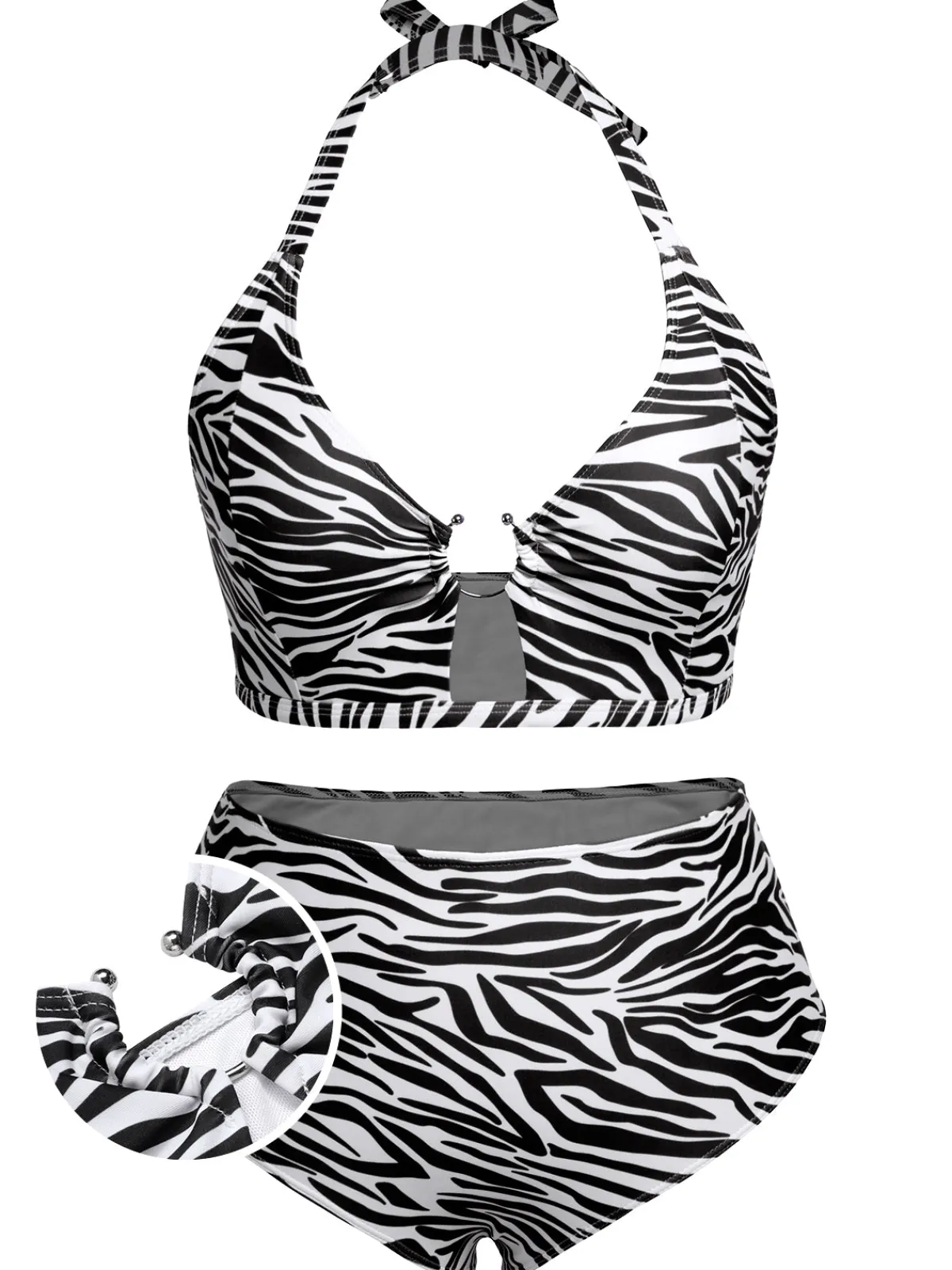 Online Retro Stage [Plus Size] 1940s Zebra Print Cutout Halter Swimsuit