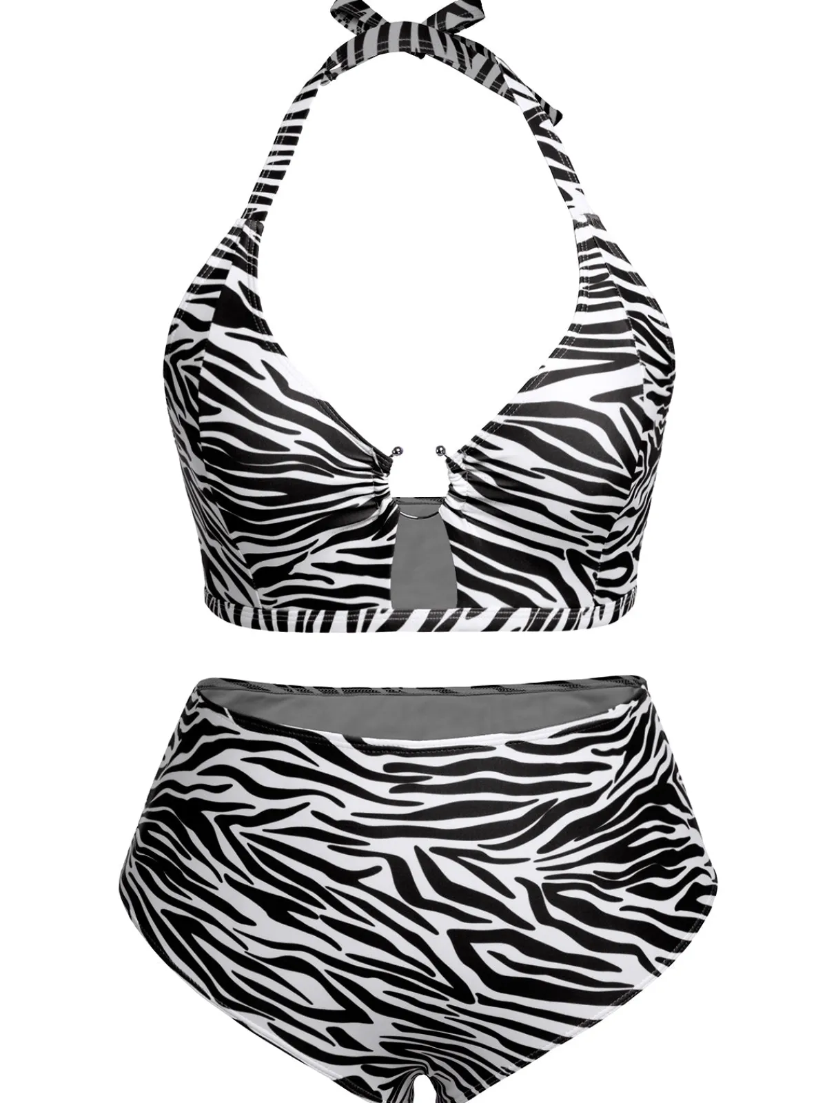 Online Retro Stage [Plus Size] 1940s Zebra Print Cutout Halter Swimsuit
