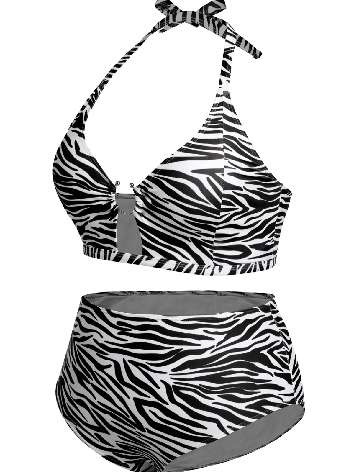 Online Retro Stage [Plus Size] 1940s Zebra Print Cutout Halter Swimsuit