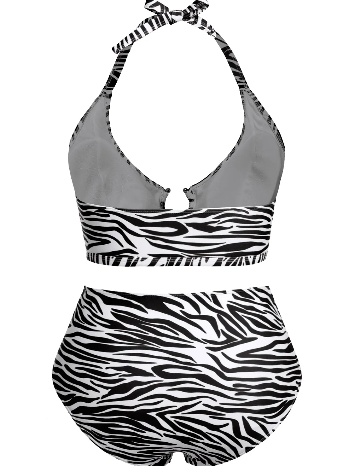 Online Retro Stage [Plus Size] 1940s Zebra Print Cutout Halter Swimsuit