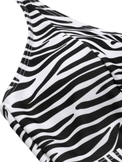 Online Retro Stage [Plus Size] 1940s Zebra Print Cutout Halter Swimsuit