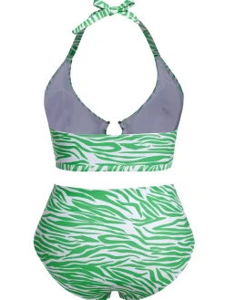Online Retro Stage [Plus Size] 1940s Zebra Print Cutout Halter Swimsuit