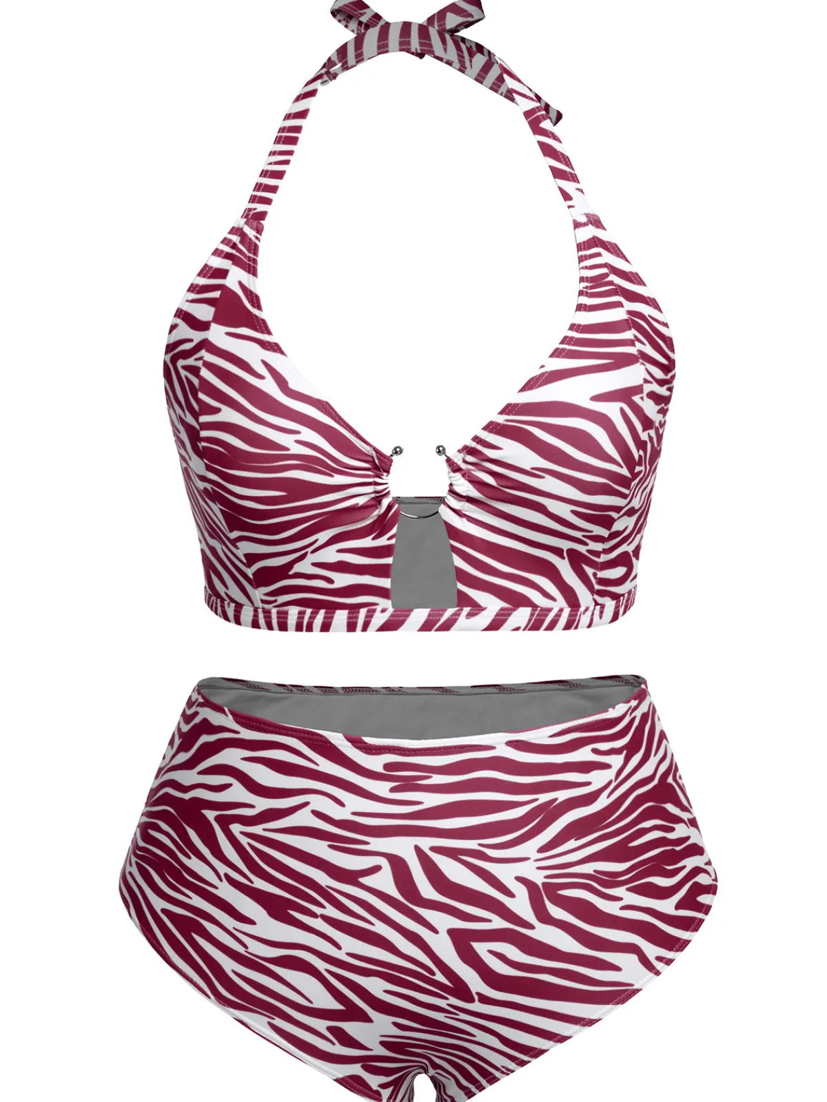 Online Retro Stage [Plus Size] 1940s Zebra Print Cutout Halter Swimsuit