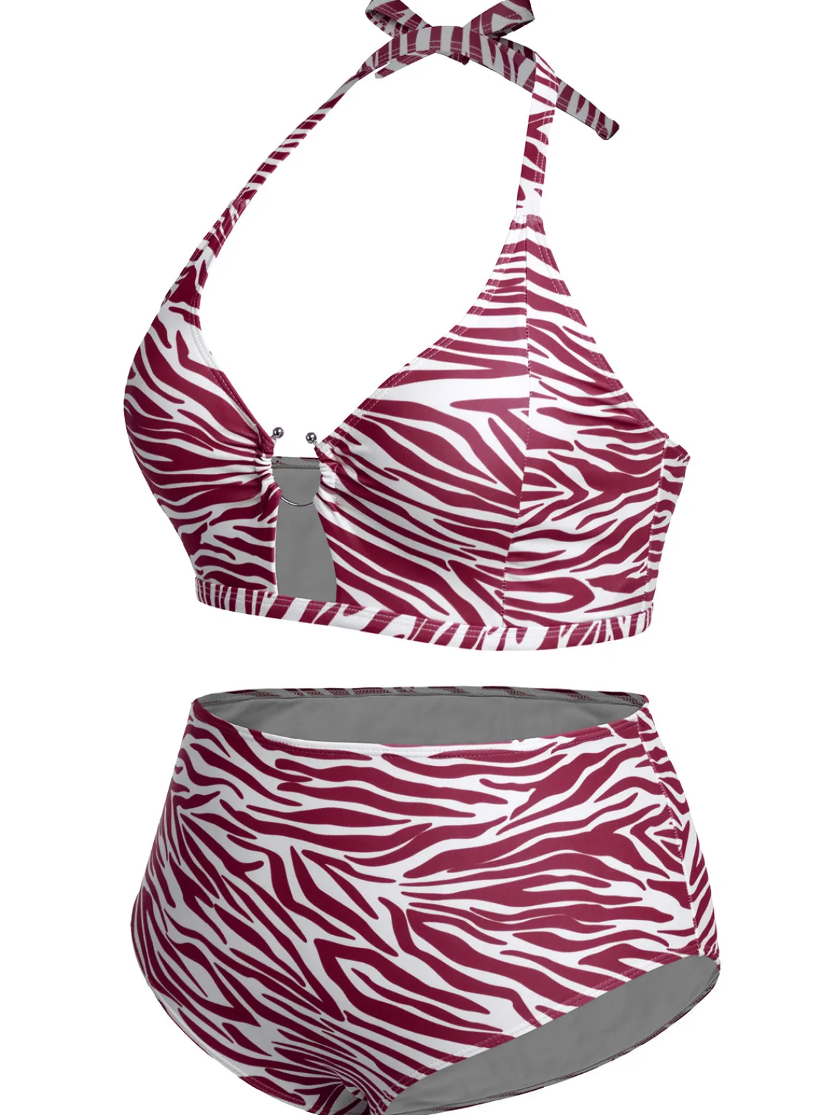 Online Retro Stage [Plus Size] 1940s Zebra Print Cutout Halter Swimsuit
