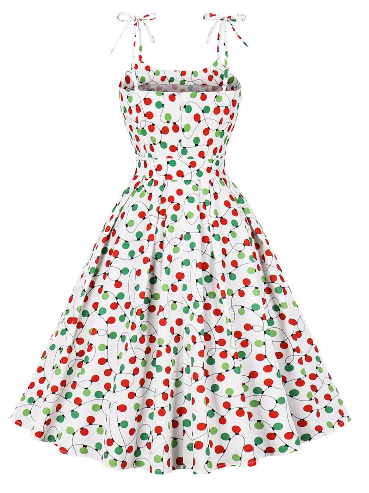 New Retro Stage [Plus Size] 1950s Light String Shoulder Tie Dress White