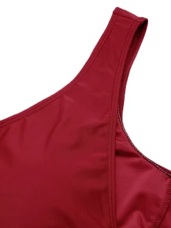 Best Retro Stage [Plus Size] 1930s Floral Bikini Set & Cover-Up Wine Red