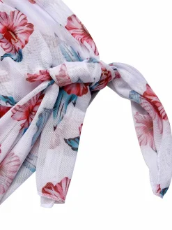 Best Retro Stage [Plus Size] 1930s Floral Bikini Set & Cover-Up Wine Red