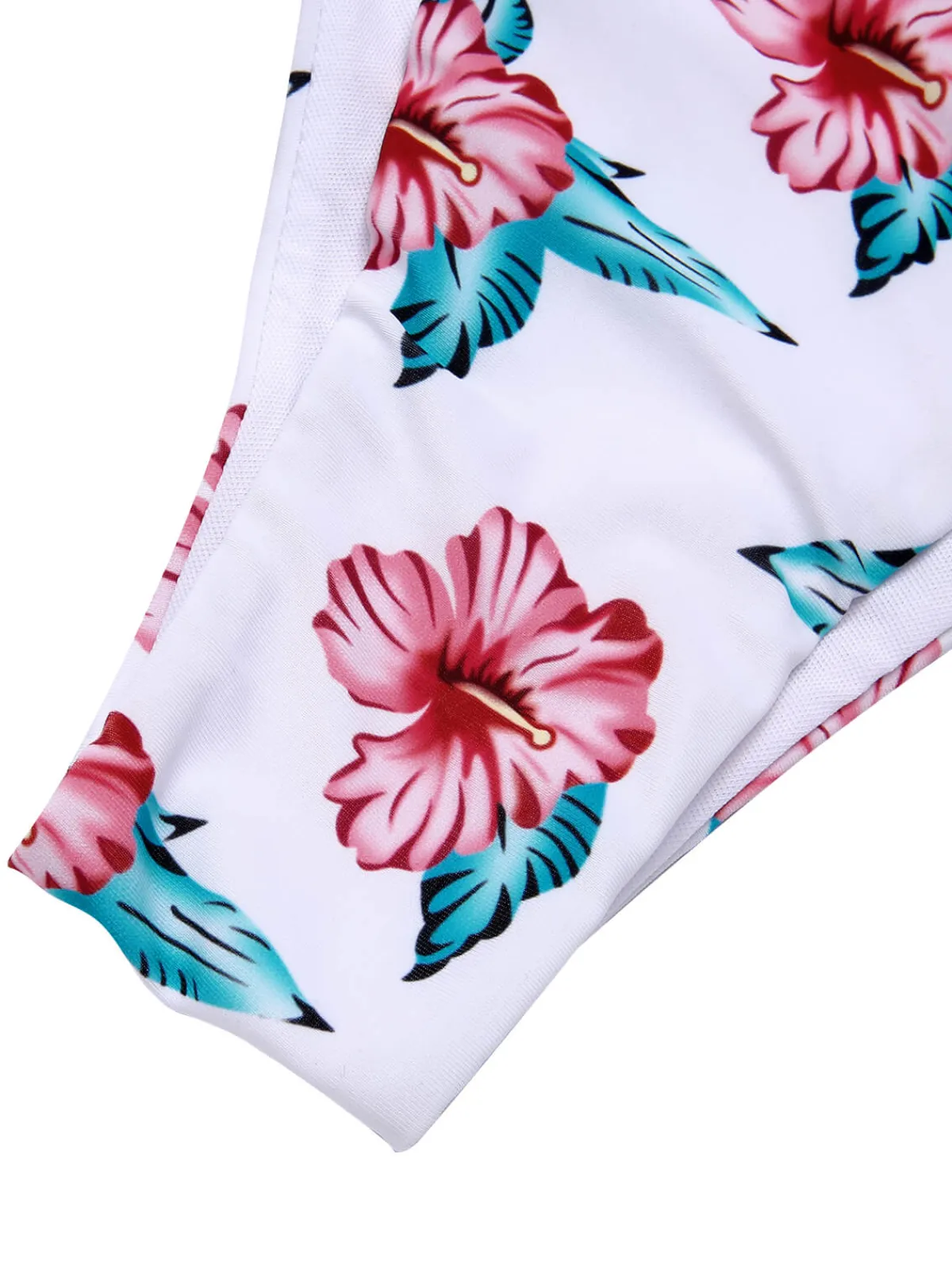 Best Retro Stage [Plus Size] 1930s Floral Bikini Set & Cover-Up Wine Red
