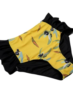 Best Retro Stage [Plus Size] 1930s Contrast Floral Strap Swimsuit Yellow