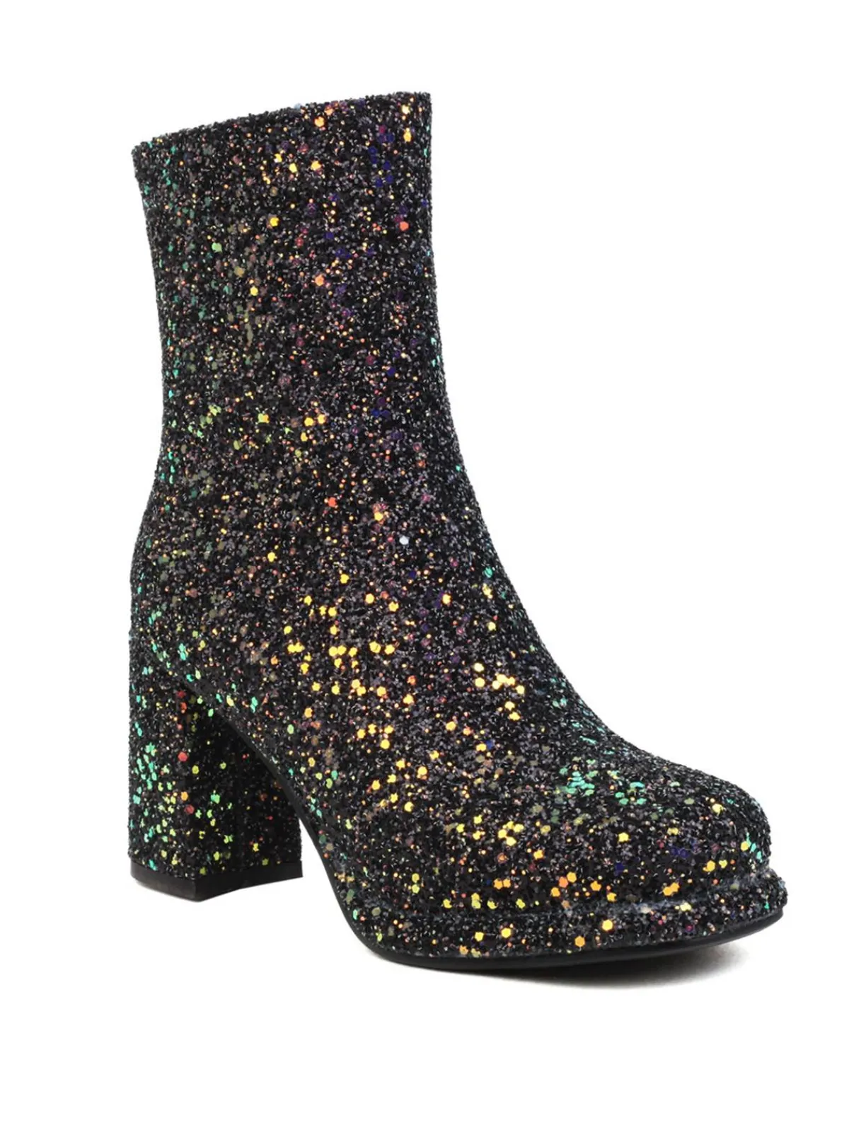 Fashion Retro Stage Point Toe Sequined Chunky Heel Ankle Boots