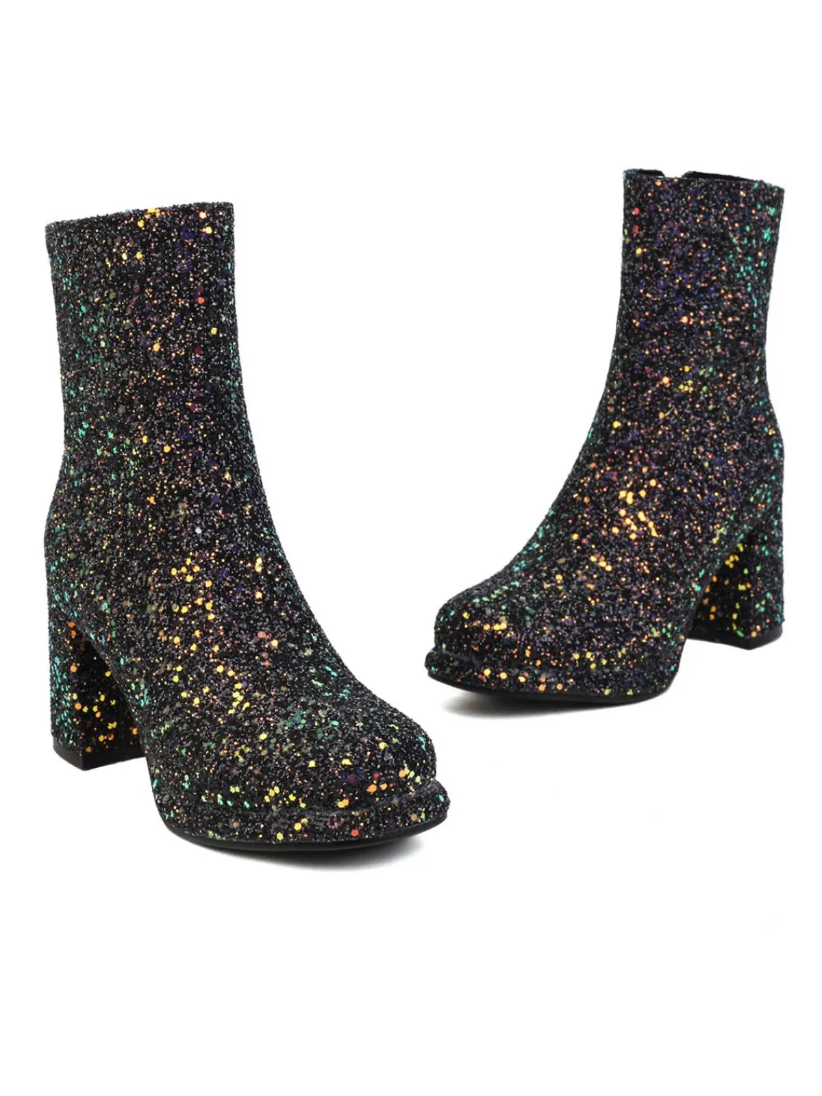 Fashion Retro Stage Point Toe Sequined Chunky Heel Ankle Boots