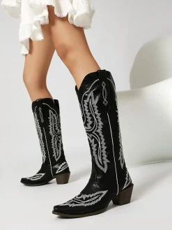Outlet Retro Stage Pointed Embroidered Cowboy Knee-High Boots
