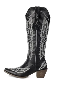 Outlet Retro Stage Pointed Embroidered Cowboy Knee-High Boots