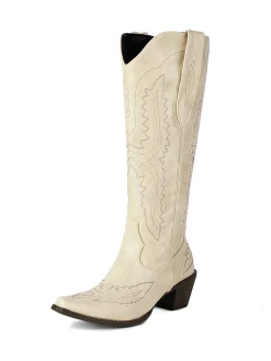Outlet Retro Stage Pointed Embroidered Cowboy Knee-High Boots