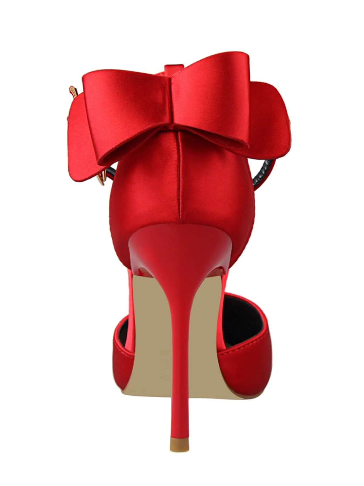 New Retro Stage Pointed Toe Bow Strap Satin High Heels Shoes