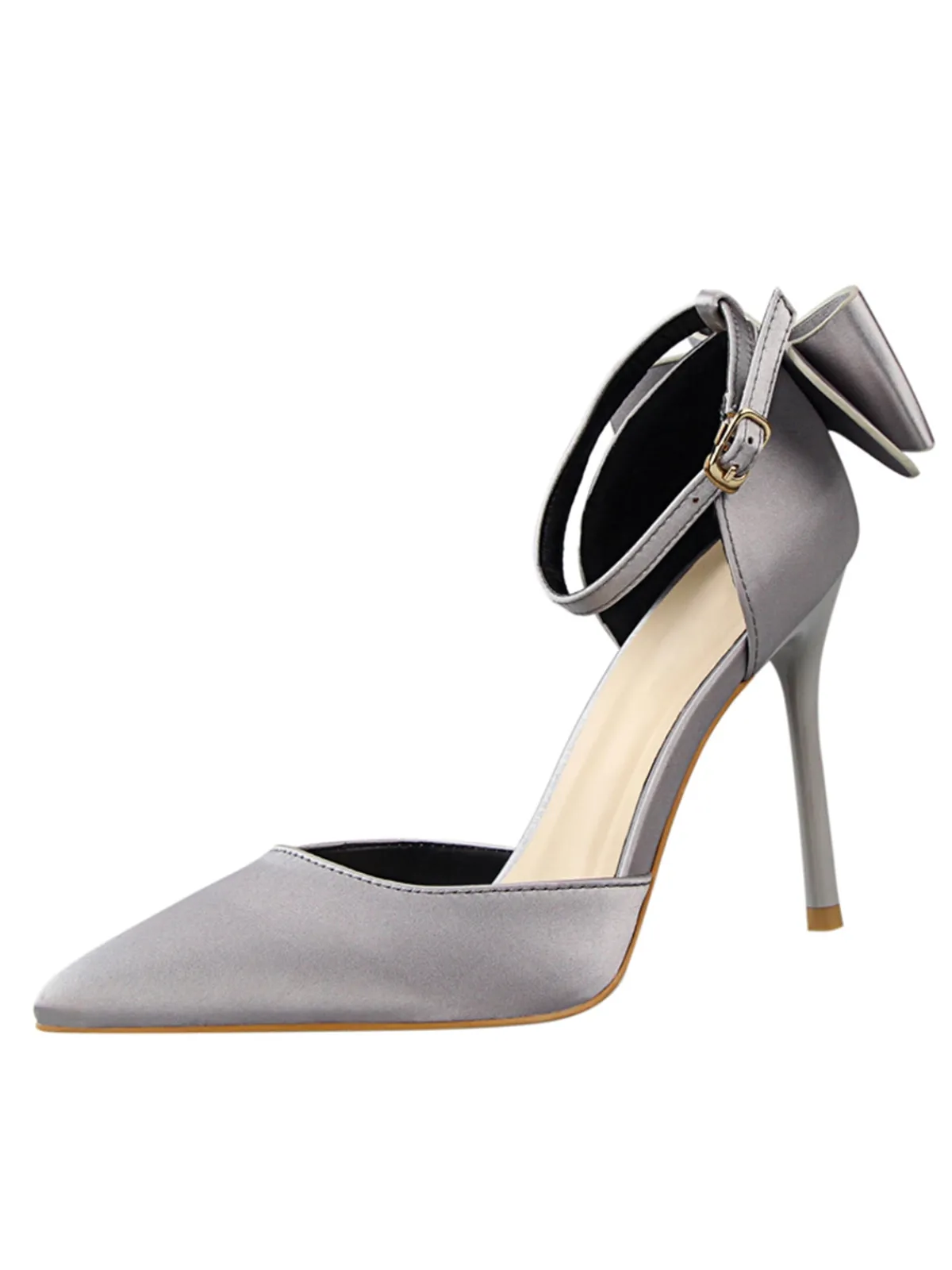 New Retro Stage Pointed Toe Bow Strap Satin High Heels Shoes