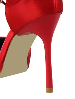 New Retro Stage Pointed Toe Bow Strap Satin High Heels Shoes