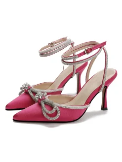 Best Retro Stage Pointed Toe Bowknot Rhinestone High Heels