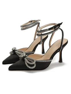 Best Retro Stage Pointed Toe Bowknot Rhinestone High Heels