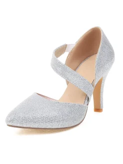 Fashion Retro Stage Pointed Toe Glitter Oblique Strap High Heels