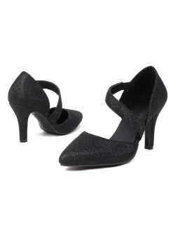 Fashion Retro Stage Pointed Toe Glitter Oblique Strap High Heels