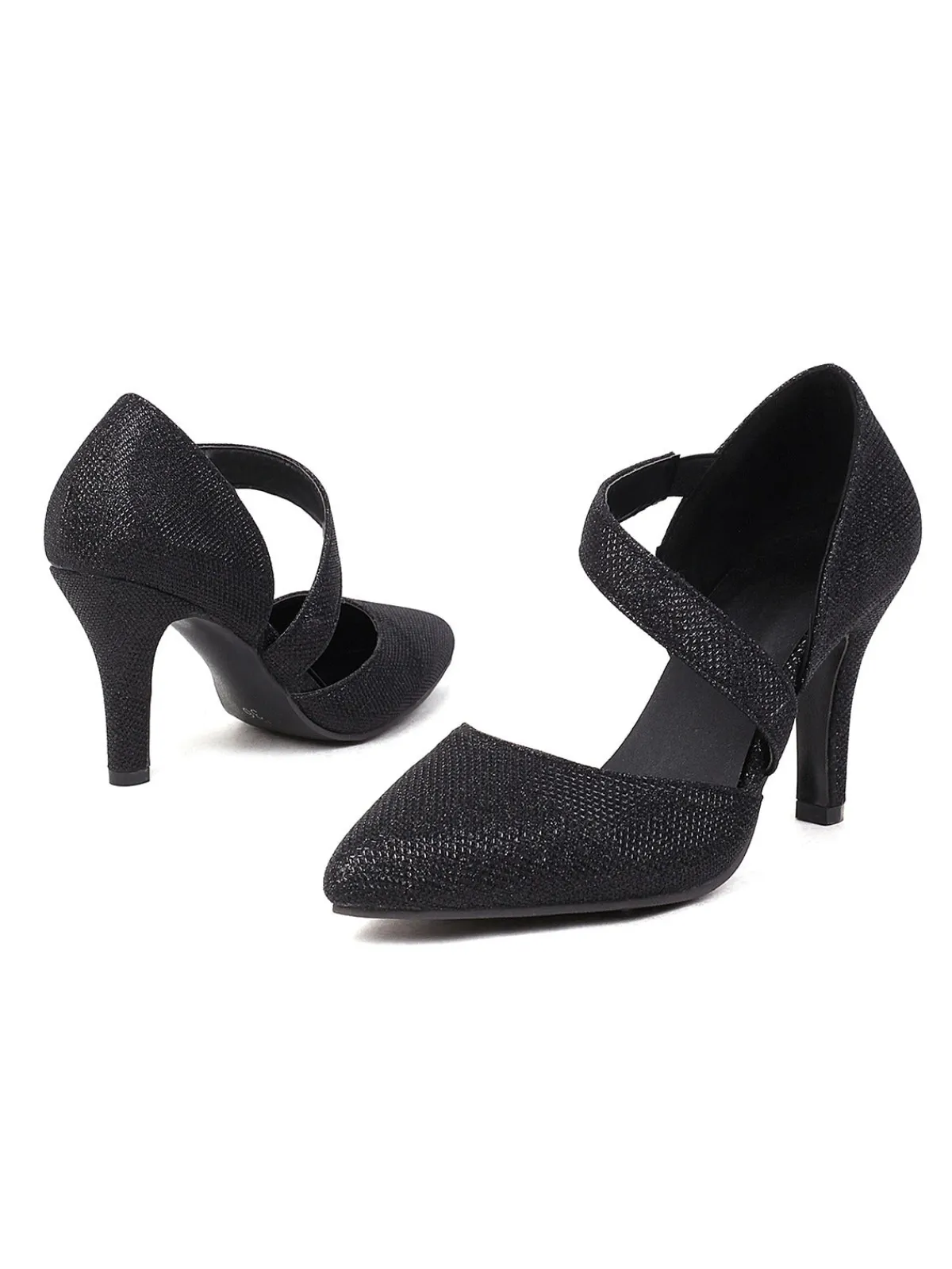 Fashion Retro Stage Pointed Toe Glitter Oblique Strap High Heels