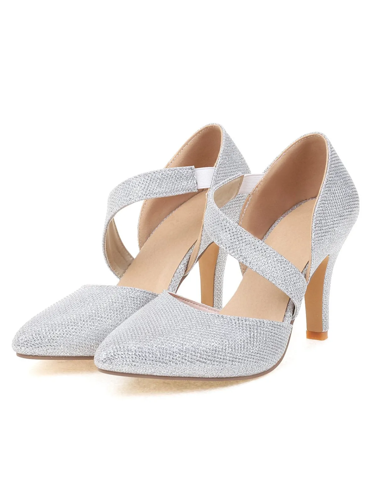 Fashion Retro Stage Pointed Toe Glitter Oblique Strap High Heels