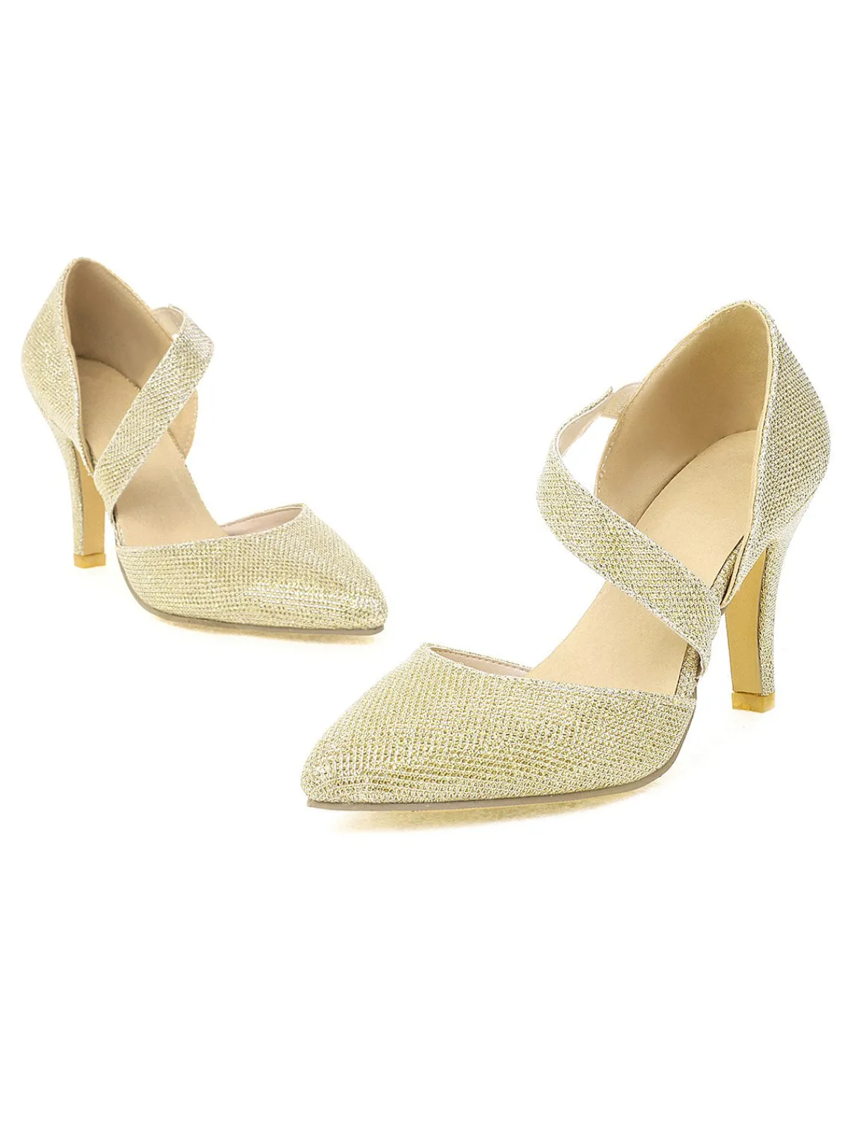 Fashion Retro Stage Pointed Toe Glitter Oblique Strap High Heels