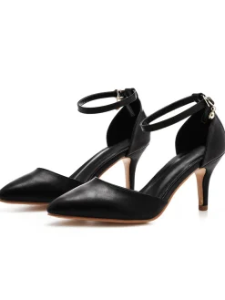 New Retro Stage Pointed Toe Leather Stiletto Heels Shoes