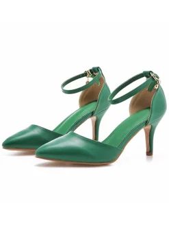 New Retro Stage Pointed Toe Leather Stiletto Heels Shoes