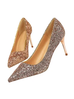 Outlet Retro Stage Pointed Toe Sequins Glitter High Heels Shoes