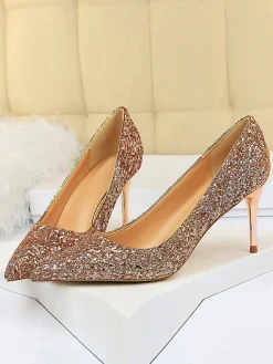 Outlet Retro Stage Pointed Toe Sequins Glitter High Heels Shoes