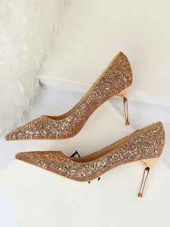 Outlet Retro Stage Pointed Toe Sequins Glitter High Heels Shoes