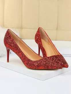 Outlet Retro Stage Pointed Toe Sequins Glitter High Heels Shoes