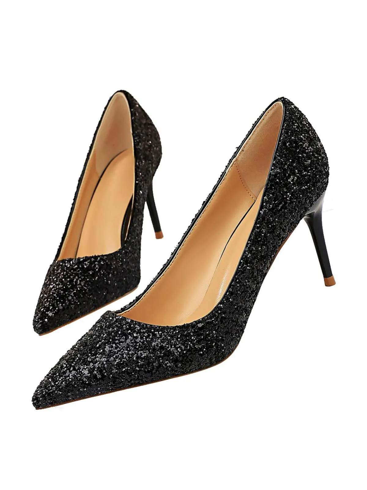 Outlet Retro Stage Pointed Toe Sequins Glitter High Heels Shoes