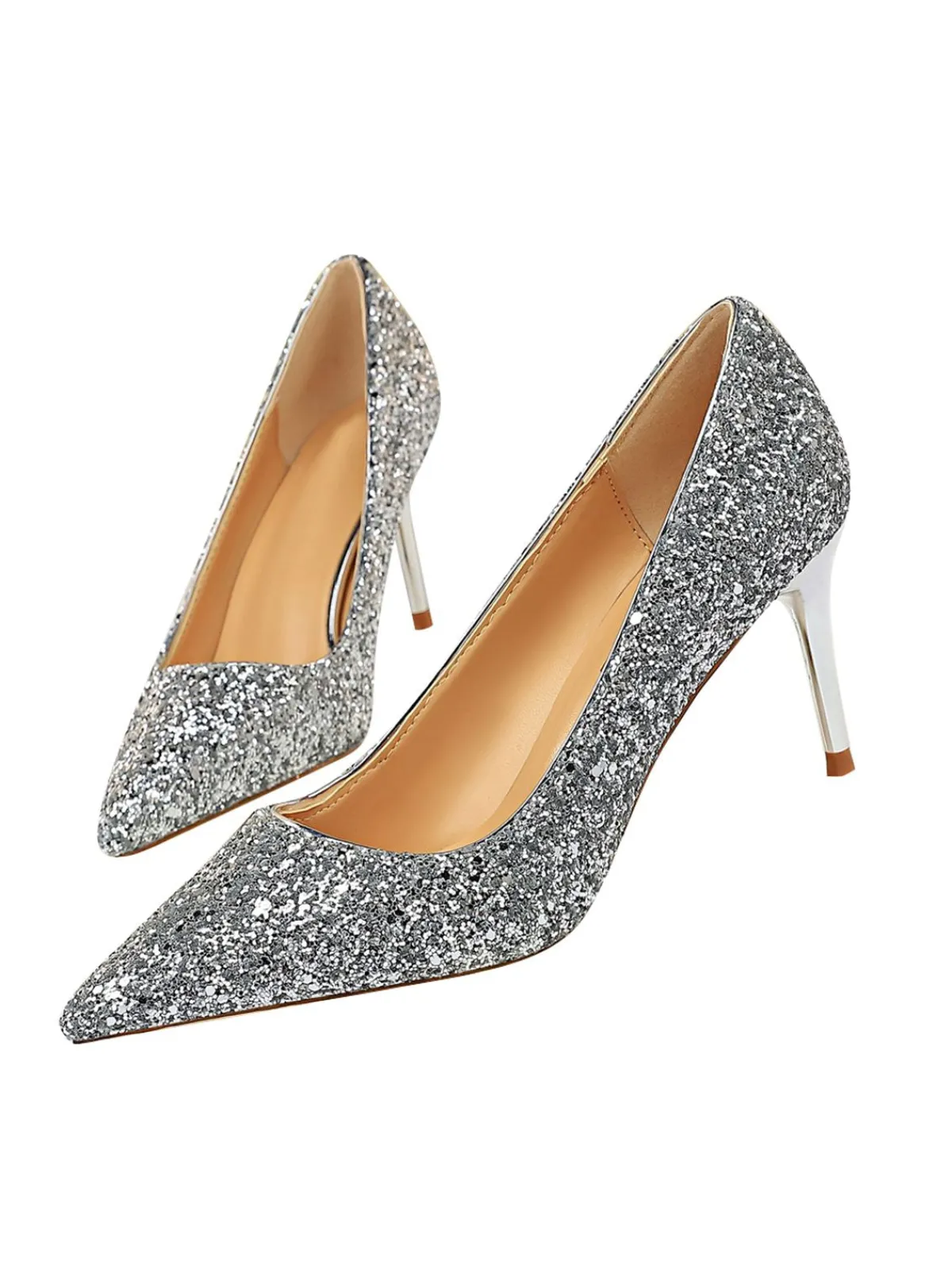 Outlet Retro Stage Pointed Toe Sequins Glitter High Heels Shoes