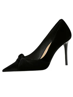 New Retro Stage Pointed Toe Velvet Stiletto Heels Shoes