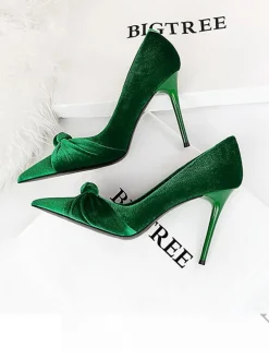 New Retro Stage Pointed Toe Velvet Stiletto Heels Shoes