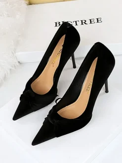 New Retro Stage Pointed Toe Velvet Stiletto Heels Shoes
