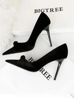 New Retro Stage Pointed Toe Velvet Stiletto Heels Shoes