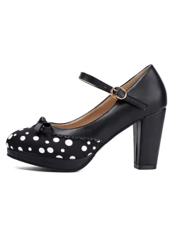 New Retro Stage Polka Dot Round Toe Chunky Heels