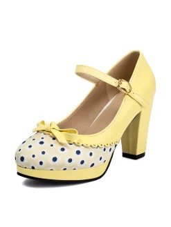New Retro Stage Polka Dot Round Toe Chunky Heels
