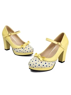 New Retro Stage Polka Dot Round Toe Chunky Heels