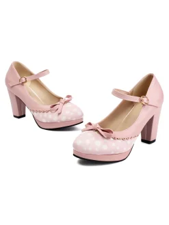 New Retro Stage Polka Dot Round Toe Chunky Heels
