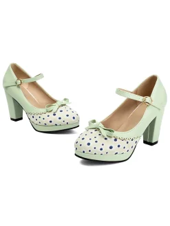 New Retro Stage Polka Dot Round Toe Chunky Heels